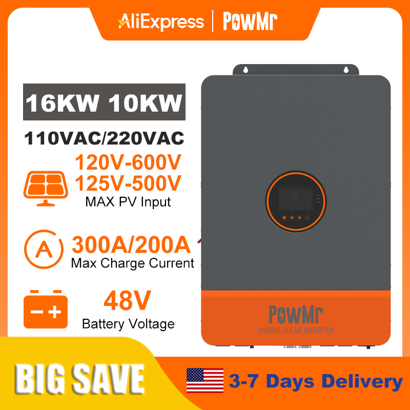 Split Phase Inverter 10Kw 110V 220V - PowMr 16KW 10KW スプリットフェーズインバーター 110Vまたは220V ハイブリッドソーラーインバーター