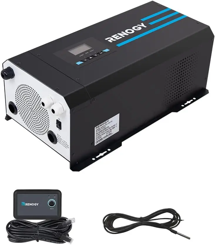 Rv Pure Sine Inverter Charger 3000W 12V - Renogy 3000W 純正弦波インバーター充電器。12V DCを120V ACに変換。最大出力9000W。オフグリッドの太陽光発電システム、RV、ボート、家庭用。LCDディスプレイ、自動切り替えスイッチ付き。リチウムバッテリー対応。
