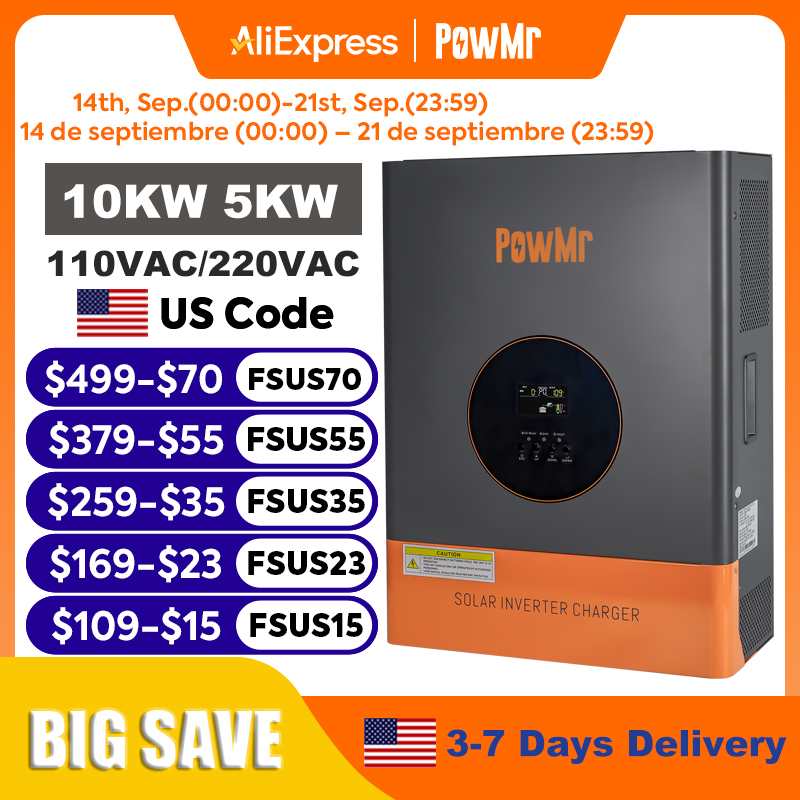 PowMr 10KW 5KW スプリットフェーズインバーター - Split Phase Inverter 10Kw 110V 220V のレビューと価格