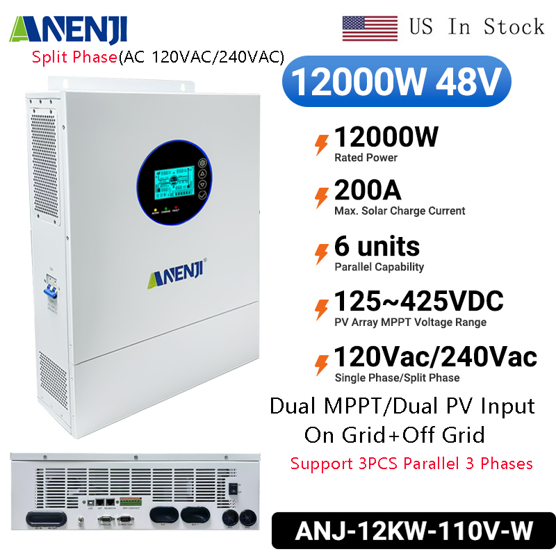 ANENJI スプリットフェーズ 12KW 48V ハイブリ - Off Grid Solar Inverter 48V 6000W のレビューと価格