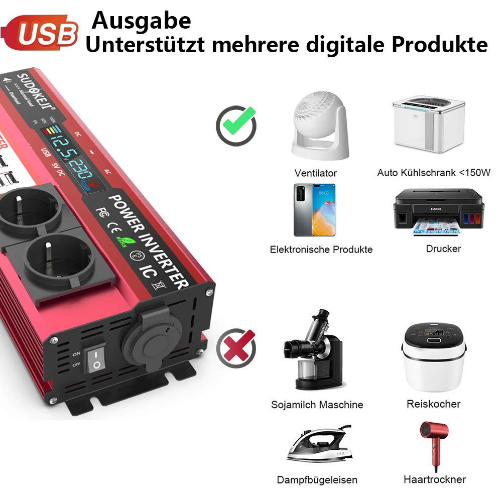12Vから220Vへの変換、最大出力4000W、連続出力80 - Power Inverter 12V 220V 4000W Continuous のレビューと価格