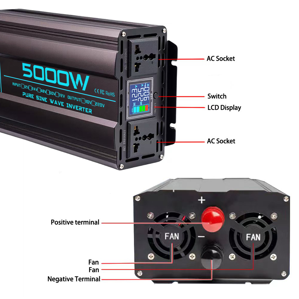 純粋正弦波インバーター DC 12V/24V/48V/60V - Pure Sine Wave Inverter 5000W 48V 220V のレビューと価格
